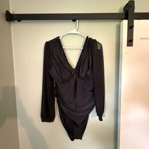 SHEIN Black Long Sleeve One Piece Swimsuit